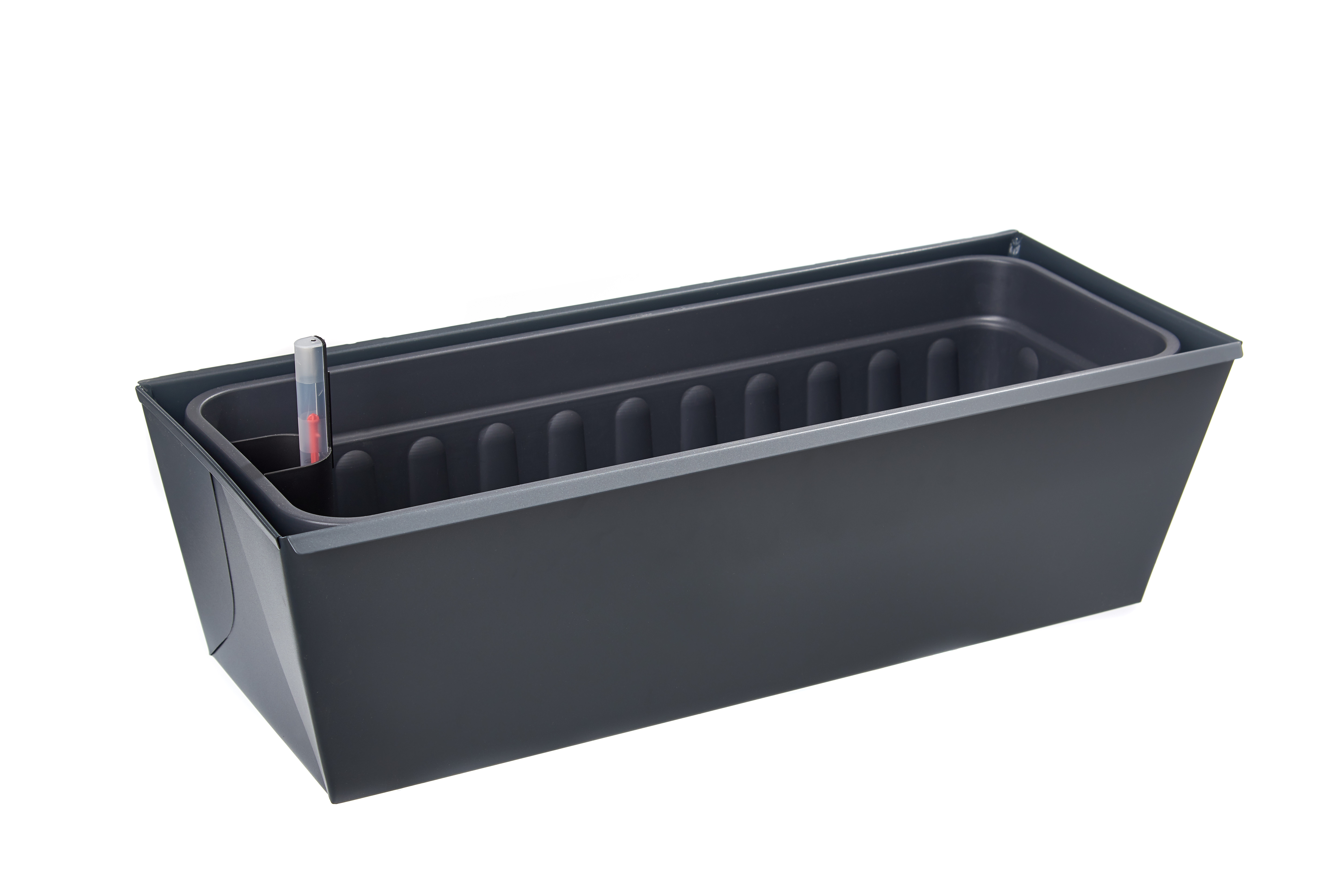 B-Ware: gabioka flowerbox 60cm de luxe anthrazit pulverbeschichtet (RAL 7016 glatt matt) mit Wasserstandsanzeige und Wasserspeicher 